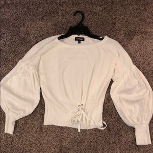 Cream sweater with puff sleeves